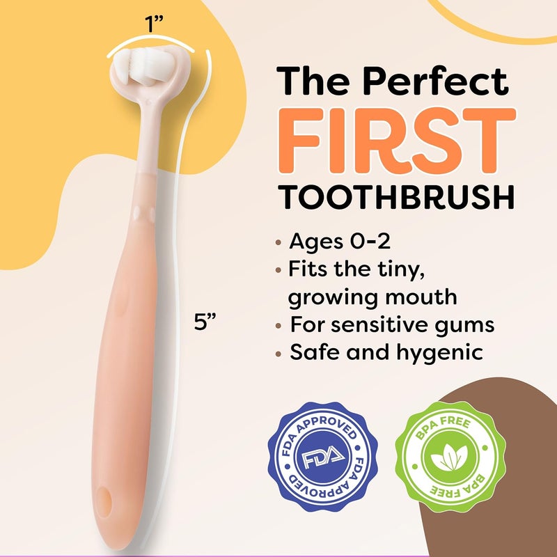 Trueocity Baby Toothbrush 12 Months and Up, Toddler Toothbrush, Extra Soft Toddler Toothbrushes 1-2 2-4, Toothhugger High Efficient 3 Sides,Infant Training Brush, 10,000 Ultra-Soft bristles (Apricot) - Image 4